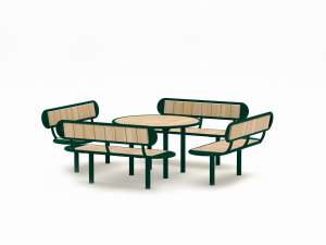TISCH 120 cm MIT 4 x PARKBANK AUS STAHL MIT HOLZ