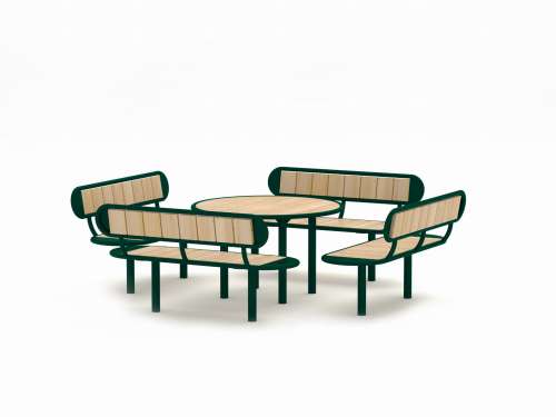 TISCH 120 CM MIT 4 x PARKBANK AUS STAHL MIT HOLZ